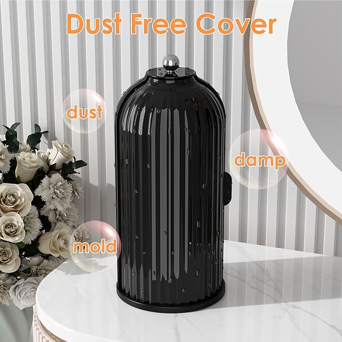YOOLENS Makeup Brush Holder with Lid 360 Rotating Clear Dustproof Make Up Organizers for Vanity Bathroom Countertop, All Blac