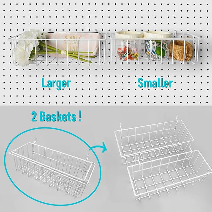 Pegboard Hooks Organizers - Peg Board Baskets Clear Cups Multiple Hangers 33 Pack - Display Shelving Tool Organizer Set for C