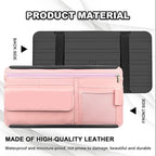Car Sun Visor Storage Bag, Soft Leather Surface Organizer, Scratch-Resistant Auto Sunshade Organizer Bag, Can Store ID Card, Eyeglasses, Pen, Driving License etc (Pink)