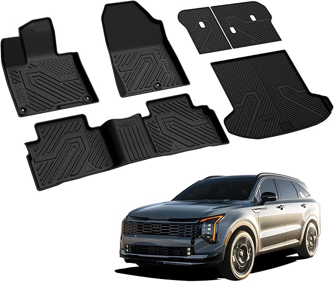LASFIT Floor & Cargo & Seatback Mats for Kia Sportage 2026 2025 2024 2023 (Only Fit Gas), All Weather TPE Car Mats Custom Fit Kia Sportage 2023-2026 Floor Liners & Trunk Mat with Backrest, Black