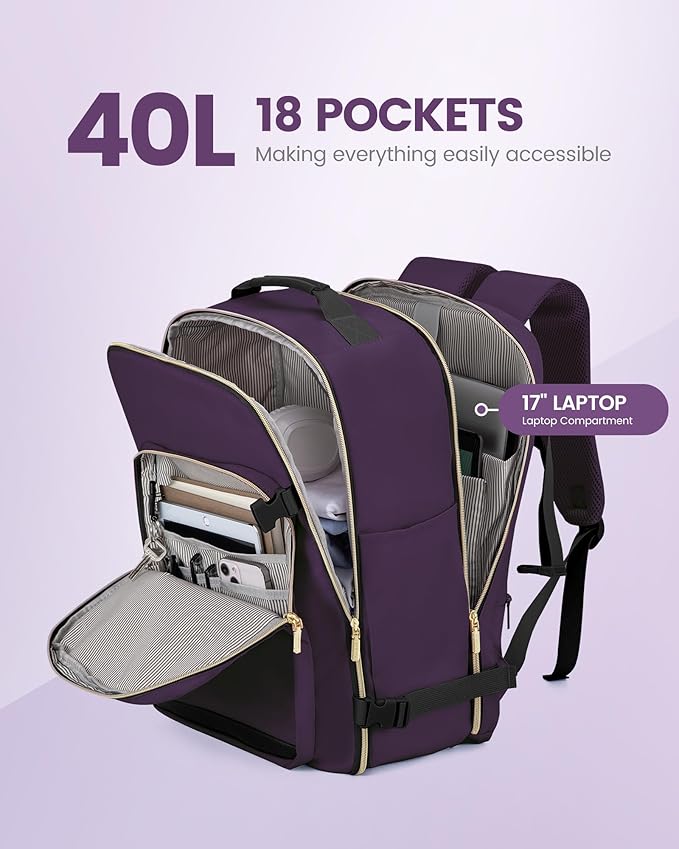 LOVEVOOK Travel Backpack for Women & Men 40L,Airline Approved Carry On Backpack Travel Essentials,TSA Carry on Luggage,Waterp