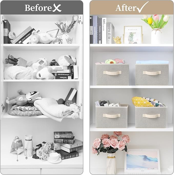 Storage Baskets, 11-Inch Woven Fabric Bins, Storage Cubes with Reinforced Handles, Organizer Bins for Closet Shelves, Foldabl