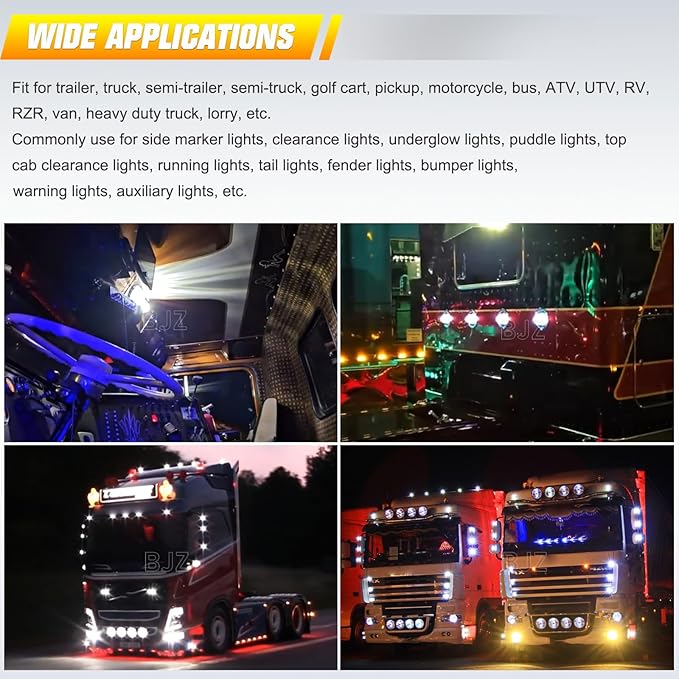 BJZ 10Pcs White Watermelon LED Strobe+Constant Marker Lights Dual Function Watermelon-Shaped Side Marker Clearance Tail Top Cap Roof Lights for Trailer Truck Semi-Trailer Heavy-Duty Truck Bus Van