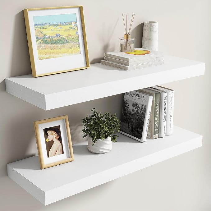 Dreamland 30 Inch White Floating Shelves for Wall,8 Inch Deep Floating Shelves,30" W x 8" D Wall Shelves for Bedroom,Living R