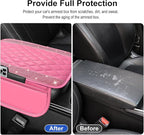 NBTEPEM Bling Pink Car Center Console Cover, Leather Car Arm Rest Cover with 2 Storage Bags, Universal Auto Armrest Protector Storage Box, Pink Bling Accessories Interior for Most Vehicles