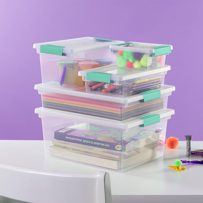 Sterilite 6-Pack Clip Box, Stackable Clear Plastic Bins with Latching Lids, Small - Writing, Arts or Crafts Supplies Storage 