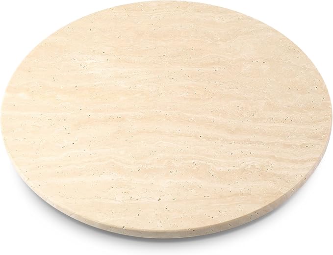 Koville 16'' Beige Marble Lazy Susan Travertine Turntable for Kitchen Dinning, Marble Lazy Susans Organizer for Cabinet, Serv