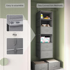 Vailando 6-Tier Hanging Shelves for Closet, Two 3-Shelf Hanging Closet Organizer w/ 4 Side Pockets and 3 Drawers, Combinable 
