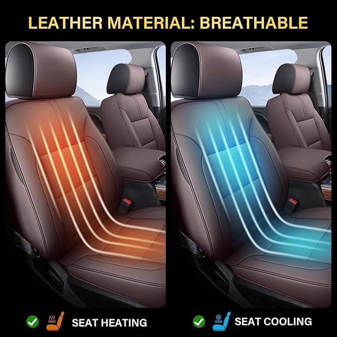Coverado Silverado Seat Covers Full Set, Faux Leather Car Seat Covers Fit for Chevy Silverado GMC Sierra 2007-2013 & 2019-202