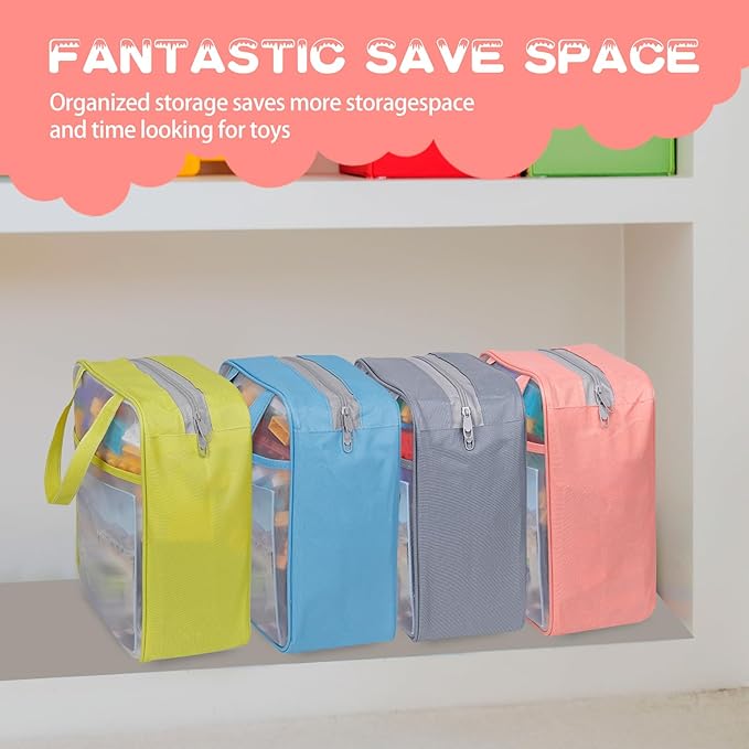 4 Pack Extra Large Mesh Toy Zipper Storage Bags(11.8 * 9.8 * 5.2in),Magnetic Tiles Block Sets Plush Toy Storage Organizer wit