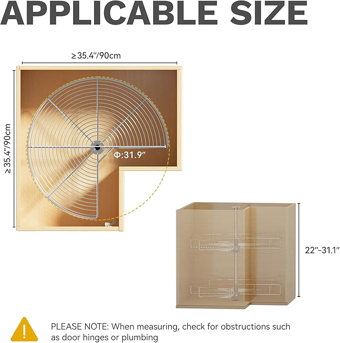 DWVO 31″ Kidney 2-Tier Lazy Susan – Telescoping Mount Corner Cabinet Organizer with Pie-Shelf Design, for Bathroom,Kitchen Ca
