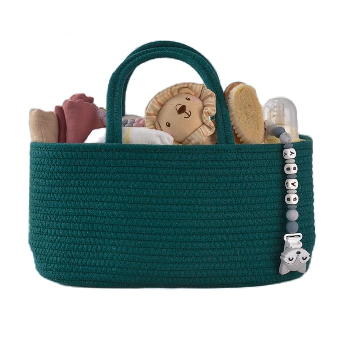 Baby Diaper Caddy Organizer for Girl Boy Rope Nursery Storage Bin Basket Portable Holder Tote Bag for Changing Table Car Trav