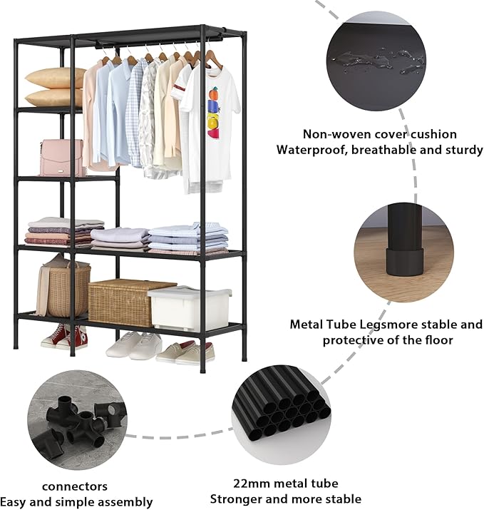 Dttwacoyh Portable Closets for Hanging Clothes, Clothing Rack with Shelves,Easy to Assembly,Suitable for Cloakroom,Bedroom,Li
