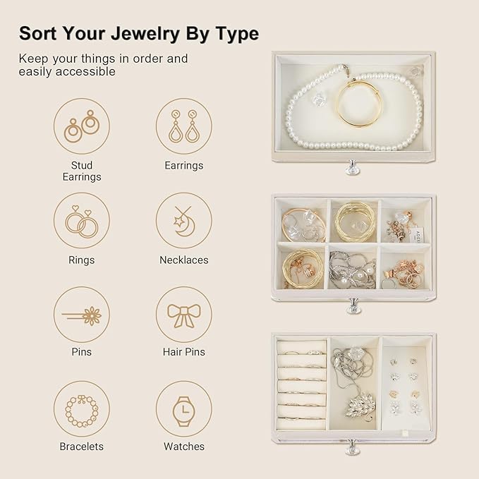 Gifturbo 3-Layer Jewelry Organizer, 3 Drawers Jewelry Box for Women Mirror Storage Box for Necklace Earrings Rings Bracelets,