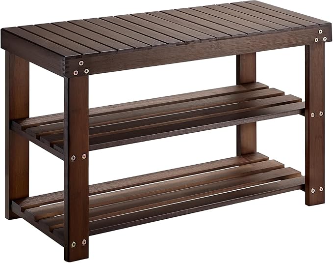 Pipishell Bamboo Shoe Rack Bench, 3 Tier Sturdy Shoe Bench, Storage Shoe Organizer, Holds up to 300lbs for Entryway Bedroom L