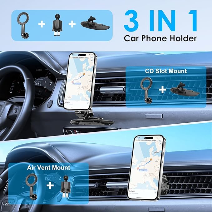 EEEKit Magnetic CD Slot Phone Holder for Car, 20 N52 Strong Magnets Vent Mount, Adjustable CD Slot Car Mount Compatible with iPhone 12-17 Series MagSafe Cases and Smartphones