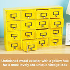 Yellow 16-Slot Wooden Drawer Unit - Country Style Desk Organizer - 20"x3.6”x14” Wooden Storage Box w/ 16 Drawers - Countertop