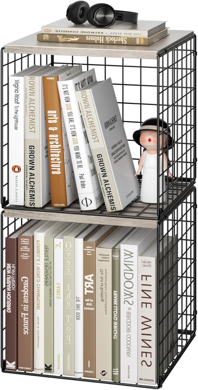Dmevkic 2 Cube Small Bookcase,Bookshelf for Small Spaces Book Shelf,12.2 x 12.2 x 12, DIY Variable Stackable Cube Storage for