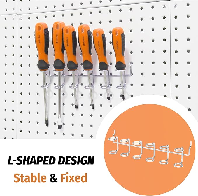 HUHOLE 4-Pack Pegboard Screwdriver Holder–Silver Heavy Duty Steel Peg Board Screwdriver Organizer Rack–Multi-Ring Pegboard To
