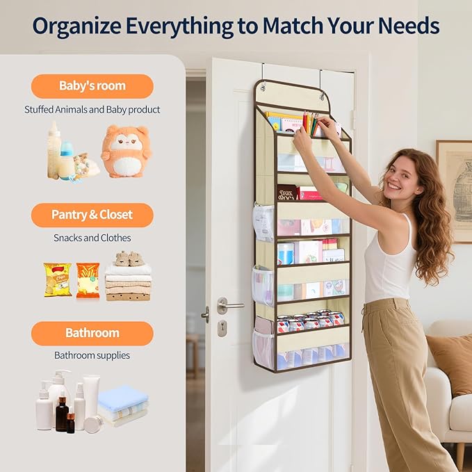 Yecaye Over The Door Organizer, Heavy Duty Hanging Organizers and Storage with 4 Large Capacity Pockets, Swing-Proof Behind T