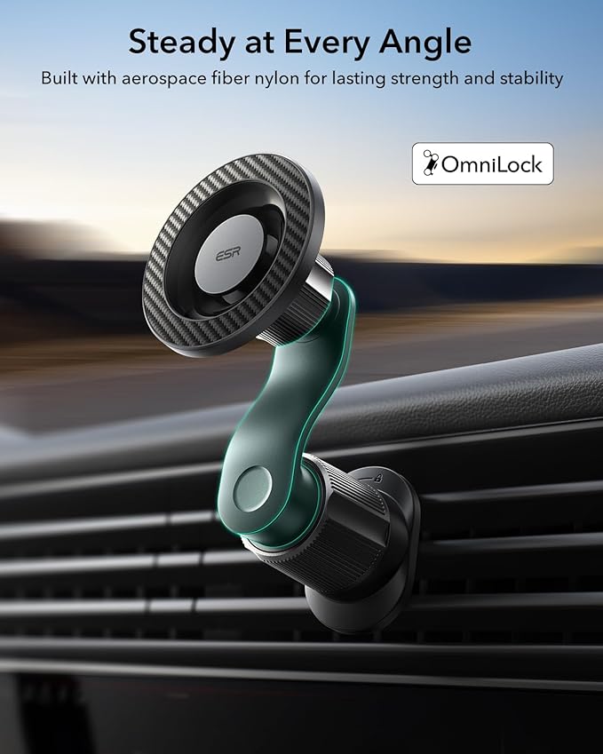 ESR OmniLock for MagSafe Car Mount, 360° Rotation, Car Phone Mount for Air Vent, Magnetic Phone Holder for iPhone 17e/17/16/15/14/13/12,Google/Samsung/Android,All Smartphones(2 MagSafe Rings Included)