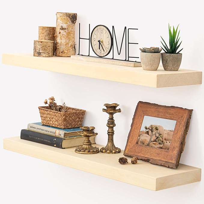 Marsmiles 30 Inch Floating Shelves for Wall - Natural Unfinished Wood Floating Shelves Set of 2-30 Inch Wide x 7.7 Inch Deep 