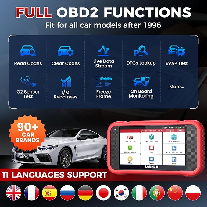 2026 Upgraded LAUNCH OBD2 Scanner CRP123E V3.0 Elite, Diagnostics Tool for Engine, ABS, SRS, AT, with 7 Resets,