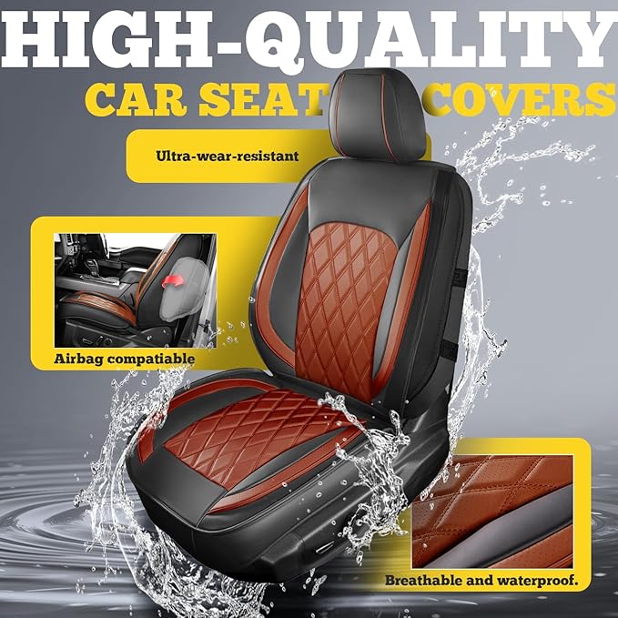 LINGVIDO Car Seat Covers for Front Seats (2 Seats) - Premium Perforated Nappa Leather,Waterproof Shield, Omni-Adapt Fit for S