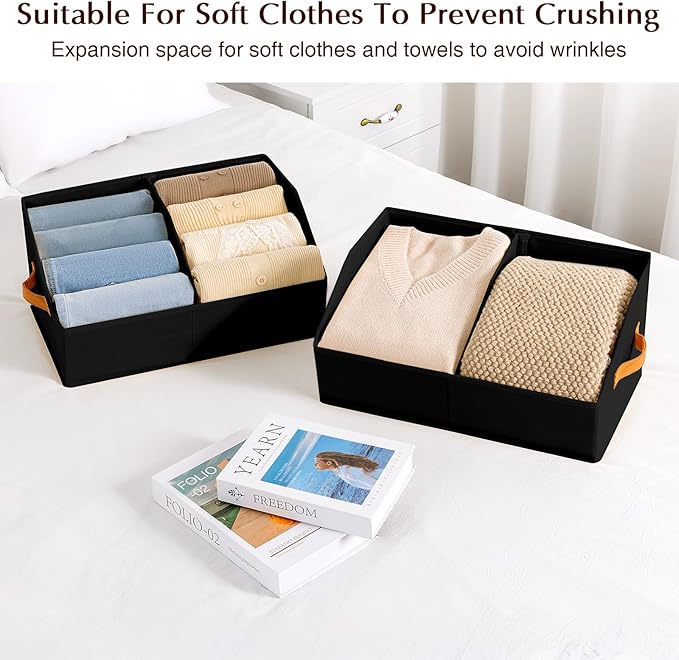 Homsorout Closet Organizers and Storage Bins - 6 Pack Collapsible Divided Trapezoidal Cube Storage Bins Baskets with Orange H