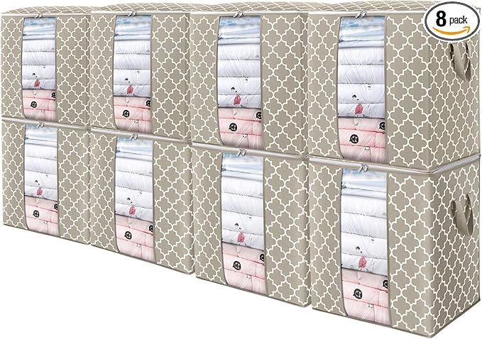 WISELIFE Storage Bags 8 Pack/100L Large Blanket Clothes Organization and Storage Containers for Comforters,Bedding, Foldable 