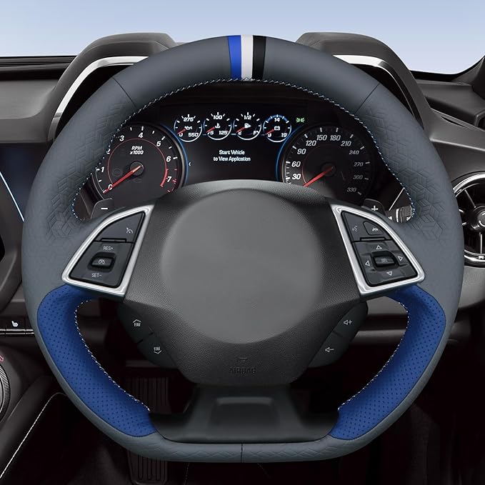 MEWANT Hand Sewn 4D Style Steering Wheel Cover Wrap for Chevrolet Camaro 2017-2022 Steering Wheel Accessories for Chevrolet Camaro 2017-2022