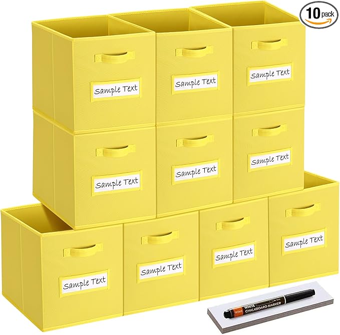 artsdi 13x13 storage cube bins (Set of 10) Foldable Fabric storage cubes with 10 Labels Window Cards & a Pen,13 inch cube sto