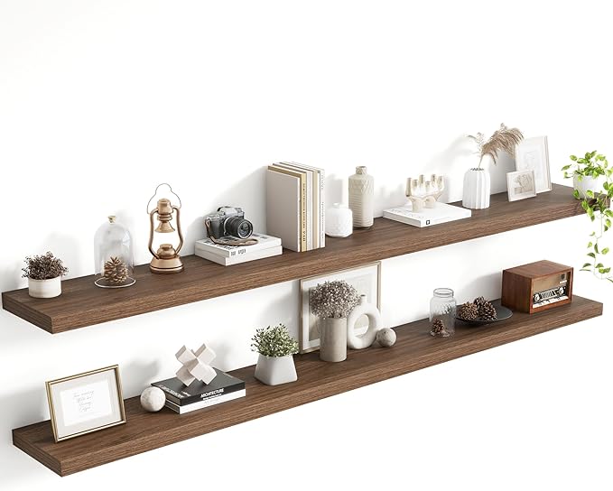 72 Inch Floating Shelves, 8 Inch Deep Floating Shelves for Wall, Hanging Shelf with Invisible Brackets, Deep Shelves for Bath