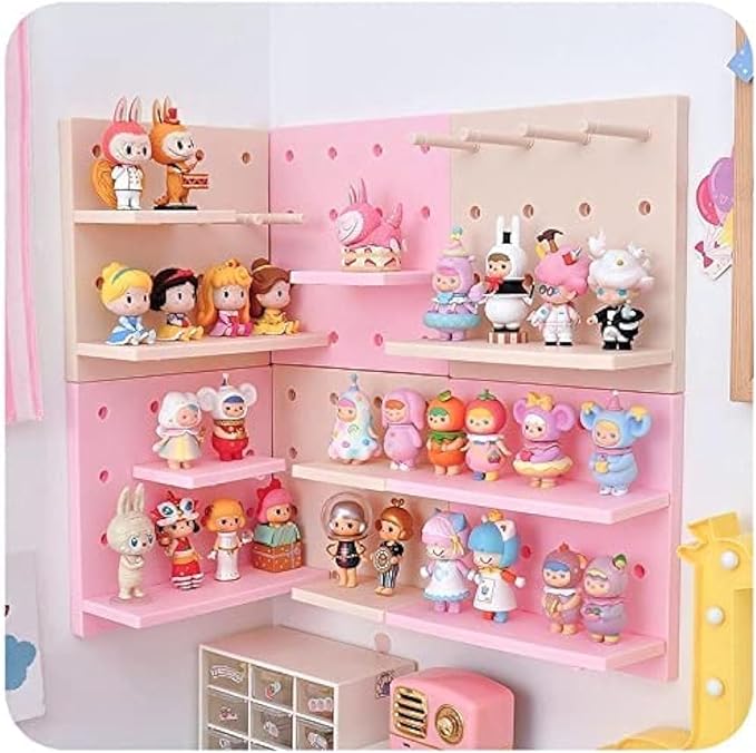 HGYZE Peg Boards for Wall with Shelf & Hooks, No Punching Craft Storage, Small Pegboard Ledges Organizer for Hanging Keychain