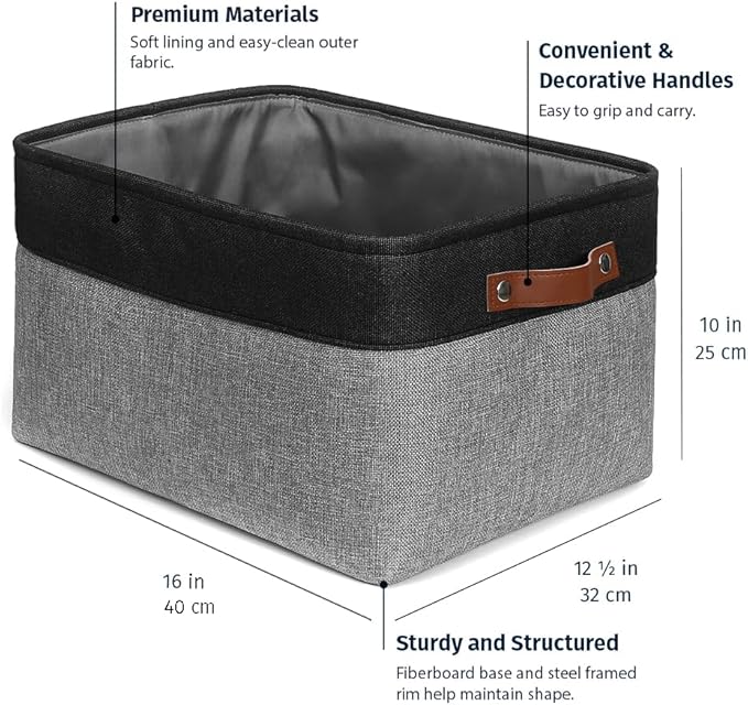 OrganiHaus Extra Large Fabric Storage Baskets for Shelves 3 Pack, 16x13in Closet Storage Bins, Canvas Baskets for Organizing,