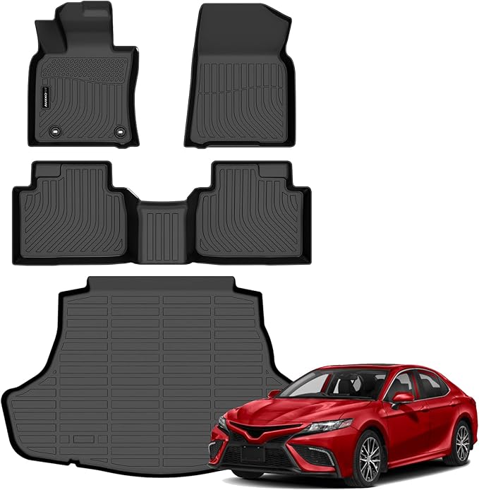 Auxko All Weather Floor Mats Cargo Mat Fit for Toyota Camry Hybrid 2024 2023 2022 2021 2020 2019 2018 TPE Floor Liner Trunk Mat Camry Accessories All Season Odorless Anti-Slip Black
