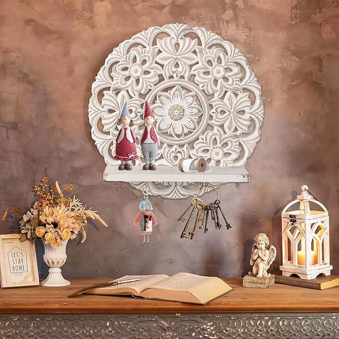 Farmhouse Vintage Key Holder Wall Decorative Key Hooks Home, Key Hanger for Wall Key Organizer Wall Mount, Hooks for Coats, D