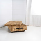 happimess BSK1006A 26.38" Chett Minimalist Hand-Woven Hyacinth/Wood Underbed Storage Bin with Wheels and Handles for Storage 