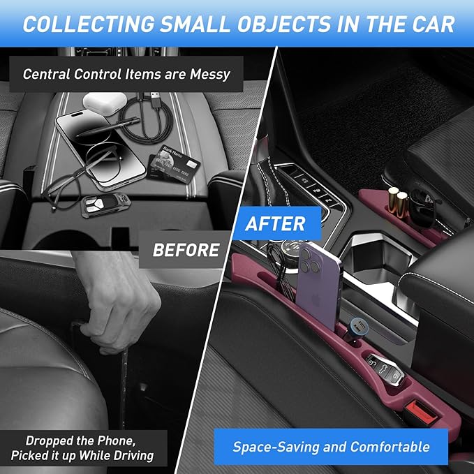 Car Seat Gap Filler 2Pack, Inserts Between Seats Console with Organizer Storage Upgraded Phone Holder Side Seat Gap Fillers Cars Front Seats Fill Plug Car Essentials for Vehicle SUV Truck (Wine Red) | Organizer Storage, Cars Front Seats, Fill Plug, Car...