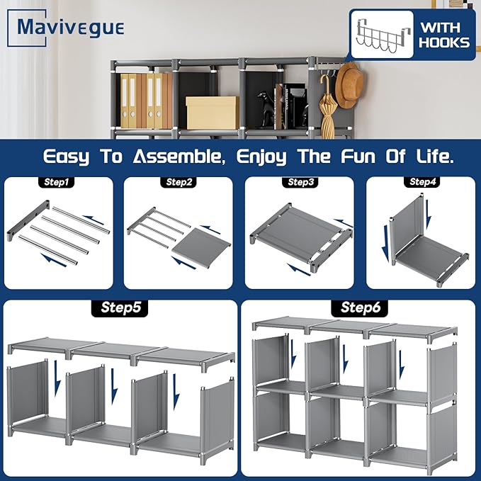 Mavivegue Bookshelf,18 Cube Storage Organizer,Extra Large Book Organizer,Tall Bookcase Shelf,Book Cases/Shelves,Grey Cube She