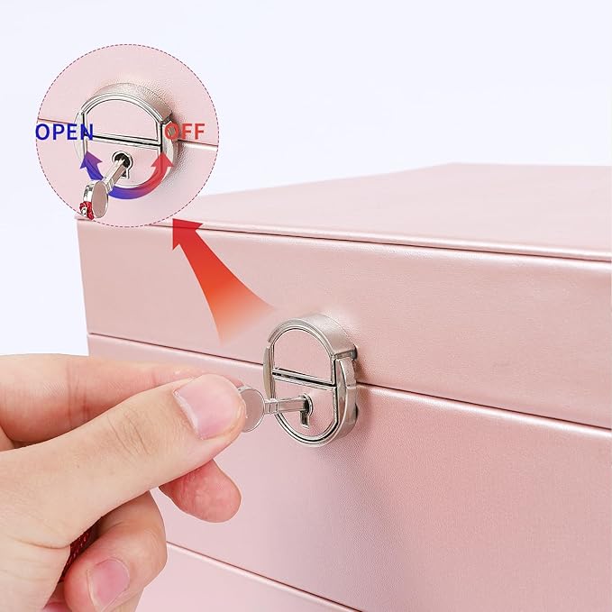 BOOVO Earring Jewelry Box For Women Girl Stud Organizer, 5 Layers Girl Jewelry Organizer Box With Lock Earring Holder Organiz