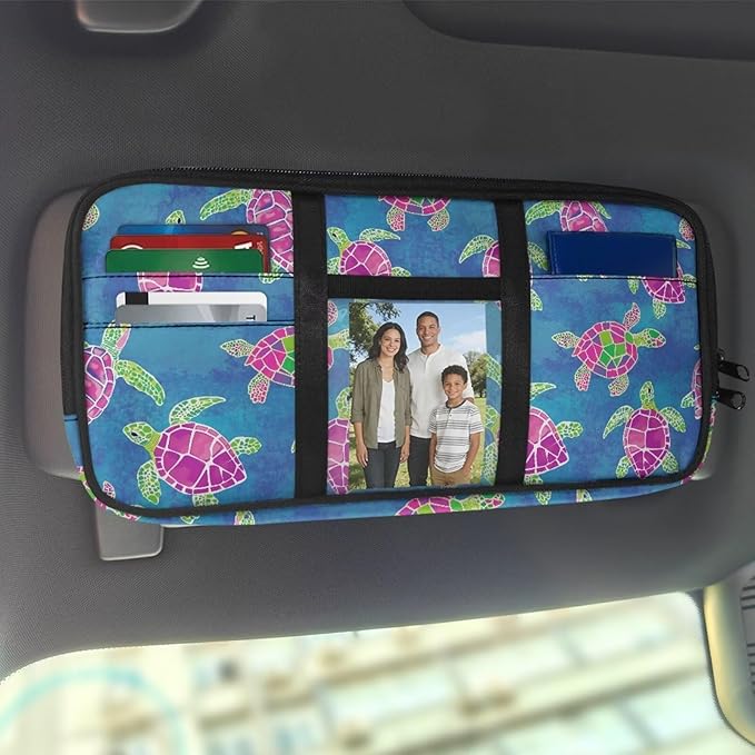 Car Sun Visor Organizer Sea Turtle Sun Visor Organizer with Big Zipper Pocket Easy to Store and Install Universal Size Fit for Most Cars SUV