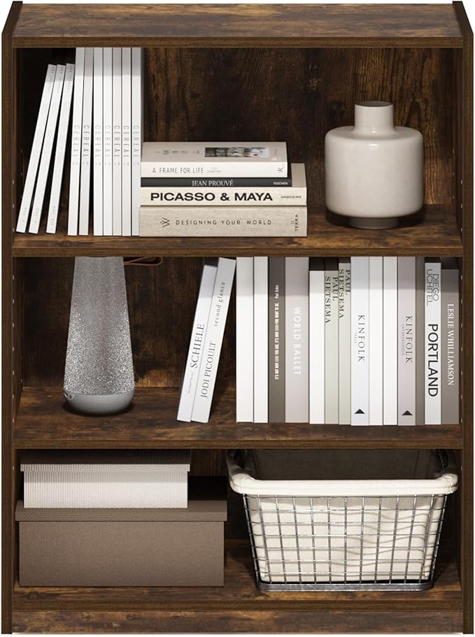 Furinno GEHRY Book Shelf, 3-Tier Bookshelf, Bookcase with Adjustable Shelves, 11.6 x 24.8 x 31.6, for Living Room, Bedroom, H