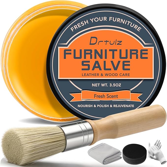 Furniture Salve with Beeswax & Orange Oil for Leather, Wood, Vinyl – 3-in-1 Polisher, Conditioner & Restorer for Couches, Tab