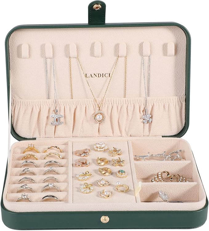 LANDICI Small Jewelry Box for Women Girls, PU Leather Travel Jewelry Organizer Case, Jewellery Storage Holder Display for Rin