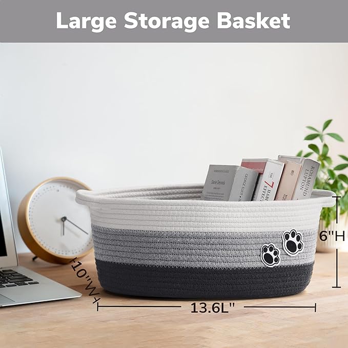 Dog Toy Basket Gift Basket Empty, Woven Storage Baskets for Towels, Cute Dog Storage Bins with Handles, Small Cotton Rope Bas