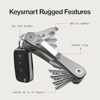 KeySmart Rugged - Multitool Key Holder for Keychain w/Bottle Opener and Pocket Clip, Organizer for Keys, EDC Keychains, Ring 