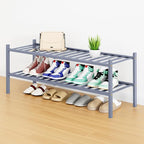Smiry Shoe Rack, 2 Tier Long Bamboo Shoe Organizer, Stackable Free Standing Wooden Shoe Storage Shelf for Closet, Entryway, F