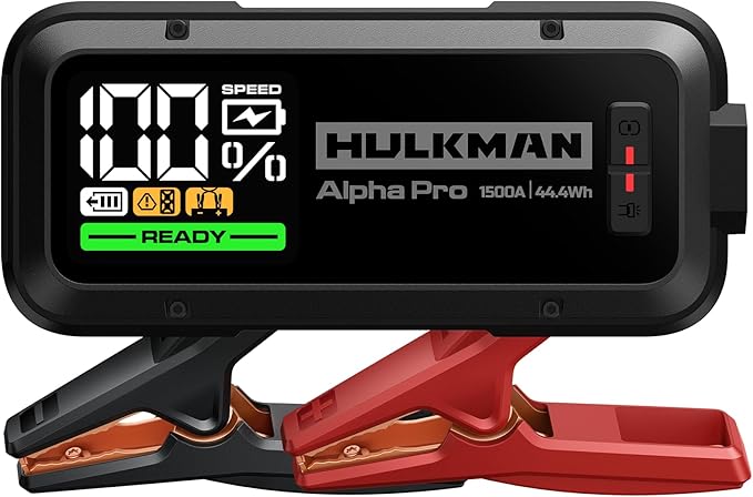 Hulkman Alpha Pro 1500A Jump Starter, 44.4Wh High-Capacity Car Battery Jump Starter, PD65W Fast Charging in & Out, 3.3 Smart