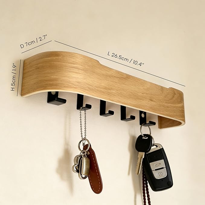 Wall Mount Key Holder with 5 Hidden Hooks Modern Key Hanger Rack Wood Entryway Hook Mail Organizer Tray Shelf Home Decor for 